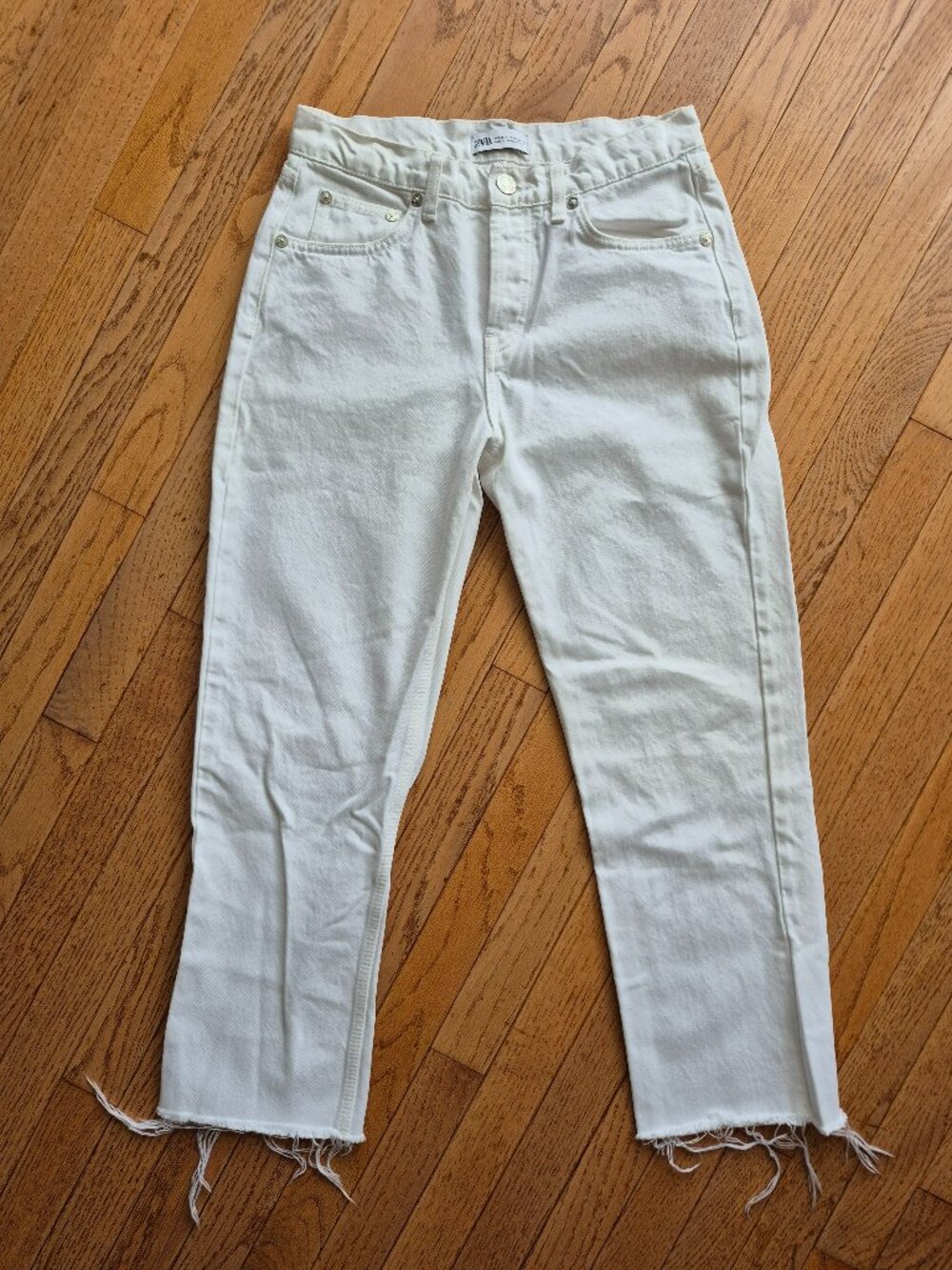 Zara White Cropped Straight Leg Denim Jean 4